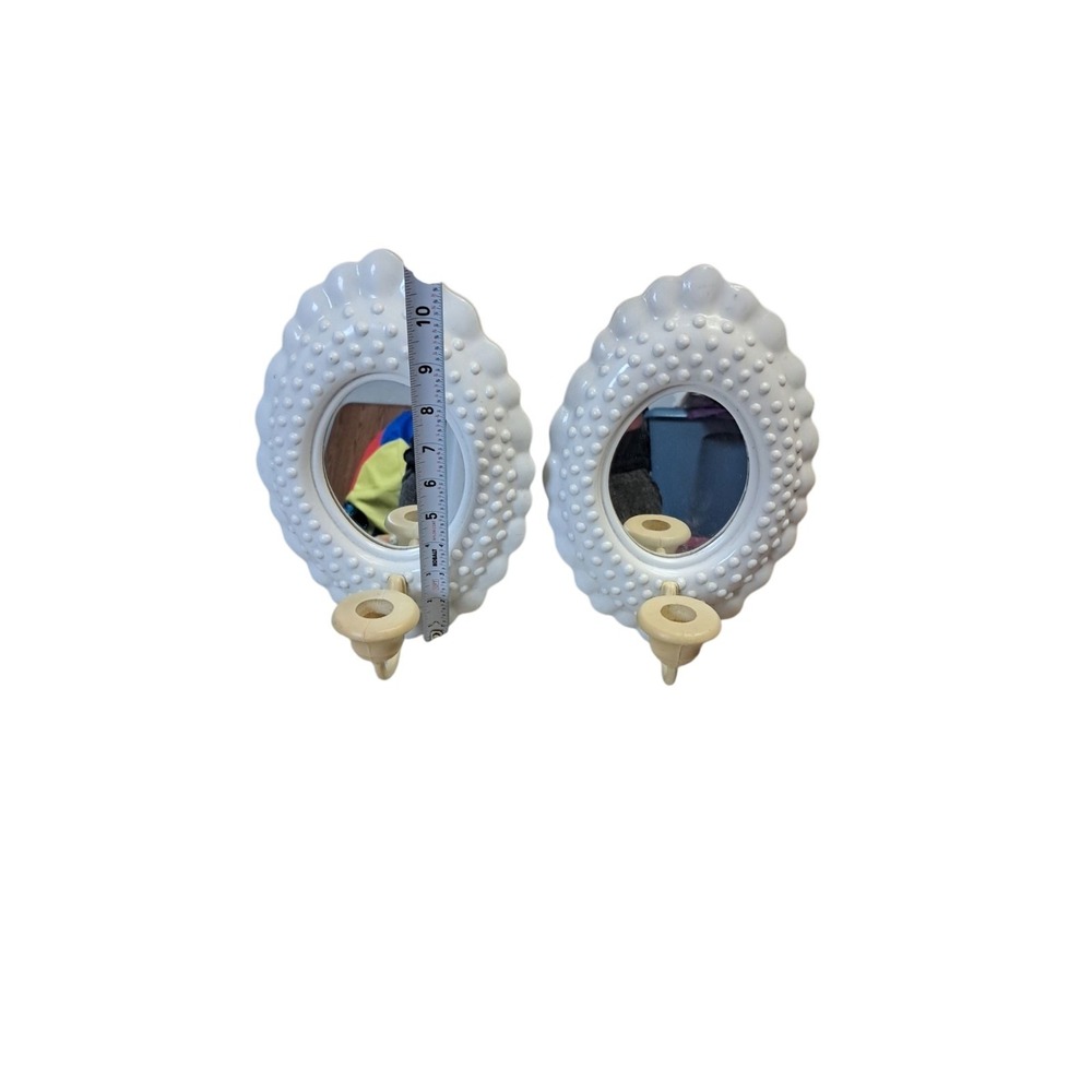 Vtg 1985 Burwood White Hobnail Oval Mirror W/Sconce #2717 Wall Decor‎ PreownedX2 - Picture 3 of 4